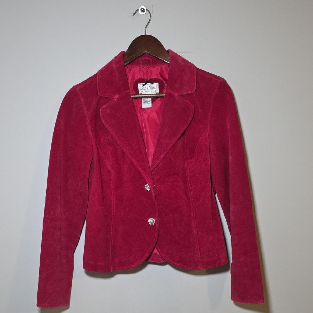 Live a Little Womens Jacket Size S RED Fuchsia Suede Leather Blazer With Stones